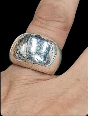 R184 Chunky Silvertone Polished Bubble Statement Ring